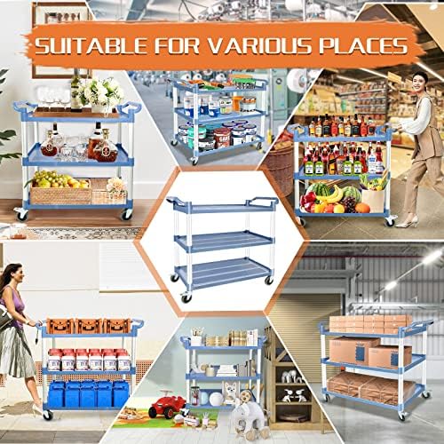 Utility Carts with Wheels Large Size Rolling Cart with Wheels Heavy Duty 600 LBS Food Cart with Lockable Wheels and Hammer for Kitchen/Office/Warehouse, 39.5" D x 19.3" W x 39.5" H(Grey Large Size) - Image 2
