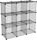 HUBSON Wire Cube Storage Organizer, Book/Toy/Craft/Potted Plants and petCloset Organizers and Storage Shelves, 9-Cube Freely Combinable Metal Grids Storage Shelf,Black Iron by HUBSON