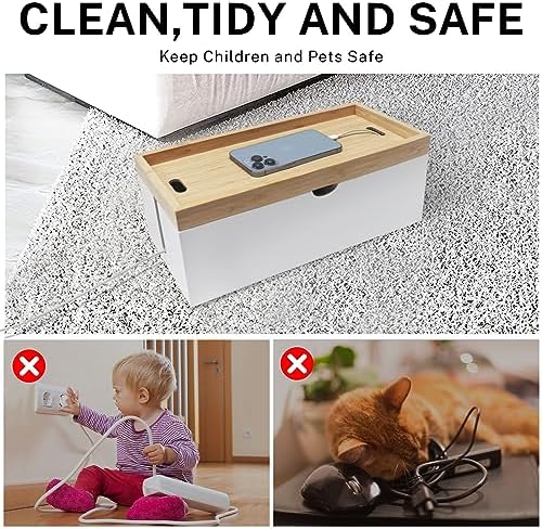 Bamboo Cable Management Box, Large Cord Organizer Box Cable Box to Hide Wires & Power Strips for Desktop Storage Cord Holder for Office Home,No Assembley Required - Image 4