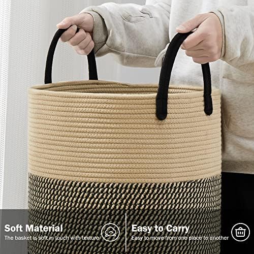 YOUDENOVA Woven Laundry Hamper Basket, 72L Tall Laundry Basket-Black&Brown - Image 3