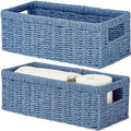Vagusicc Wicker Storage Basket, Paper Rope Wicker Baskets with Handles, Toilet Paper Basket for Toilet Tank Top, Small Wicke Baskets for Organizing Shelves, 2-Pack, Blue by Vagusicc
