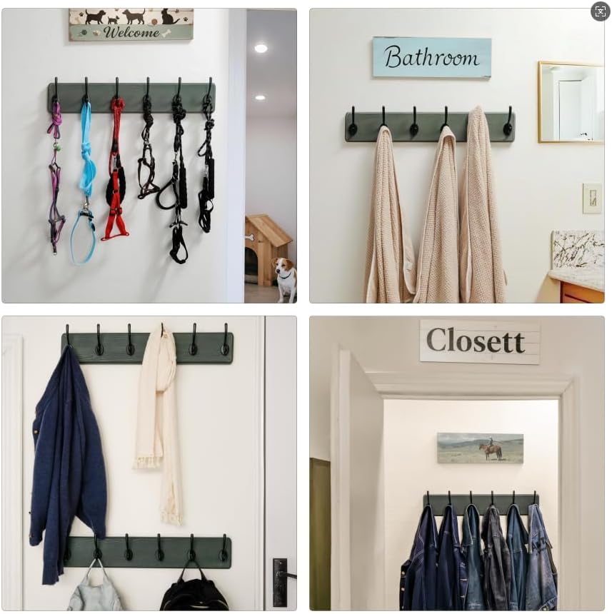 Dseap Coat Rack Wall: 24" Long, Patented, Heavy-Duty, 6-Double-Hooks Wooden Wall Mounted Coat Rack Coat Hanger Hook Rail for Winter Coats Hat Jacket Clothing, Weathered Green - Image 7