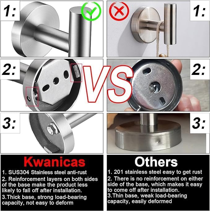 10 Pieces Brushed Nickel Bathroom Hardware Set Include 16inch Towel Bar,4pcsTowel Hooks,Toilet Paper Holder,Hand Towel Ring Round SUS304 Stainless Steel Bathroom Accessories Set - Image 6