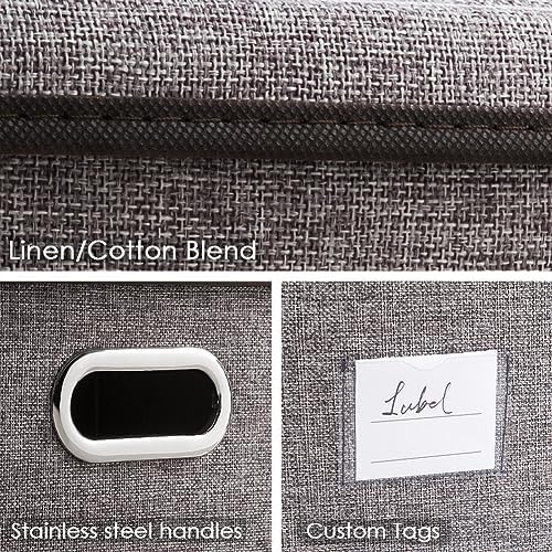 PRANDOM Large Collapsible Storage Bins with Lids [3-Pack] Linen/Cotton Blend Foldable Storage Boxes Organizer Containers Baskets Cube with Cover for Home Bedroom Closet Office Nursery(17.7x11.8x11.8) - Image 5