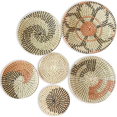 Boho Wall Basket Decor Set of 6 - Hanging Woven Basket Wall Decor, Handcrafted Round Flat Seagrass Baskets Wall Art, for Modern、Farmhouse、Home - Unique Modern Wall Basket Decor by BohoHomeDecorProducts