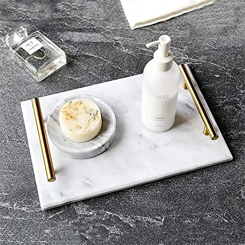 Genuine Marble Tray Bathroom Tray with Golden Handle, Natural Stone Decorative Tray with Metal Handle for Bathroom Kitchen Vanity Dresser Nightstand Desk, 11.8" x 7.9" Gray Color - Image 4