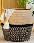 KAKAMAY Woven Baskets for Storage(17"x17"),Large Cotton Rope Woven Baby Laundry Hamper,Collapsible Laundry Basket, Blanket Basket for Organizing Living Room,Nursery,Clothes,Toy chest (Black) by KAKAMAY