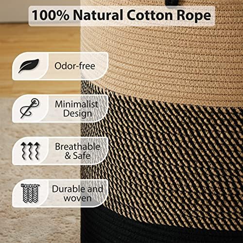 Fiona's magic Woven Laundry Hamper, 100L Tall Blanket Storage-Brown&Black - Image 3