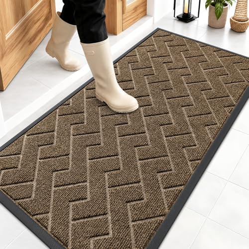 OLANLY Front Door Mat Outside 47x23, All-Season Absorbent Rubber Doormat by OLANLY