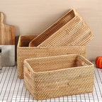 Hipiwe Woven Rattan Basket Natural Wicker Storage Basket Box with Handles - Image 7