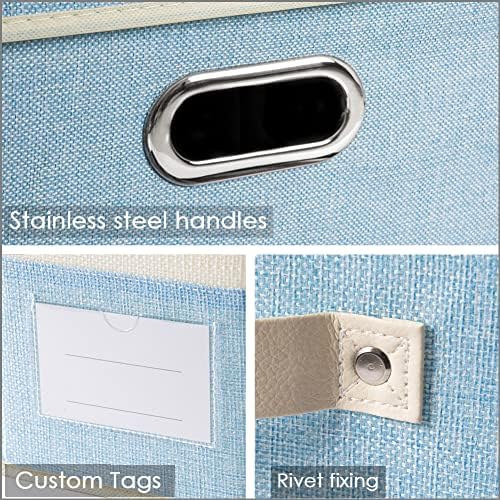 PRANDOM Collapsible Storage Bin with Lid [3-Pack] Fabric Foldable Storage Box Organizer Container Basket Cube with Cover for Home Bedroom Closet Office Nursery Blue&Cream(14.9x9.8x9.8) - Image 3