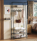 OUTLANE Entryway Hall Tree with 5 Hooks, Shoe Bench & Storage Shelf, Coat Rack Organizer with Wood Accents and Metal Frame for Entryway, Living Room, Bedroom, Gray-Single row by OUTLANE