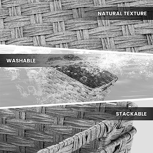 Onlytak 2-Pack Plastic Wicker Kitchen Storage Baskets, 12"x12"x6", Grey - Image 3
