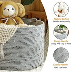 KAKAMAY Large Blanket Basket (20"x13"),Woven Baskets for storage Baby Laundry Hamper, Cotton Rope Blanket Basket for Living Room, Laundry, Nursery, Pillows, Grey with Blue & Brown Dotted - Image 3