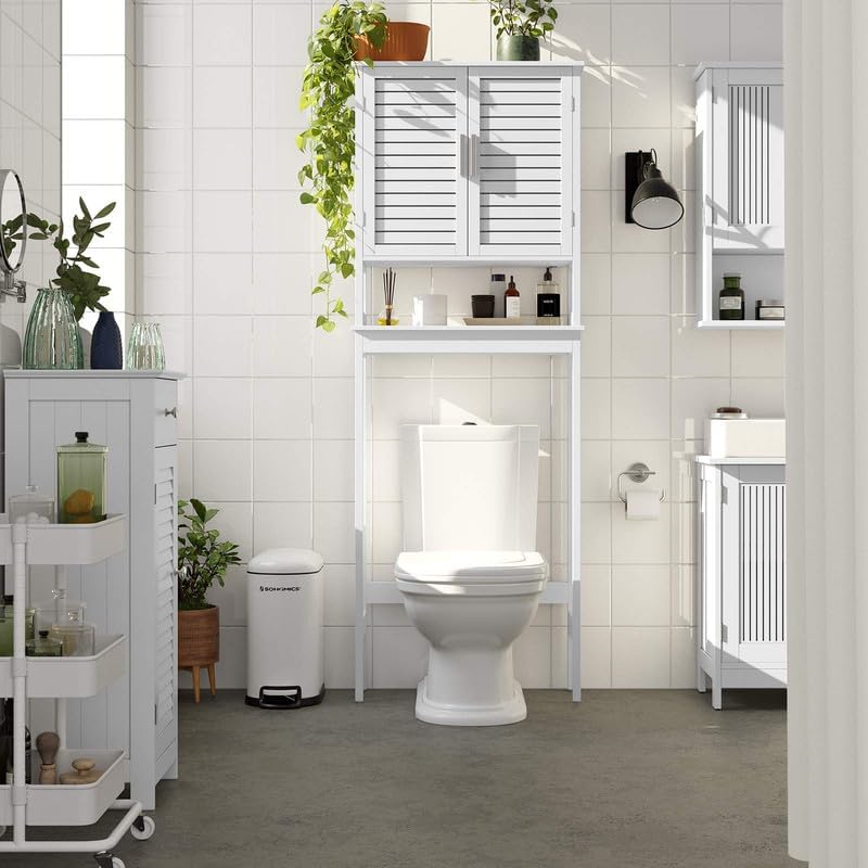 SONGMICS Bamboo Over The Toilet Storage Cabinet, Adjustable Inside Shelf - Image 2
