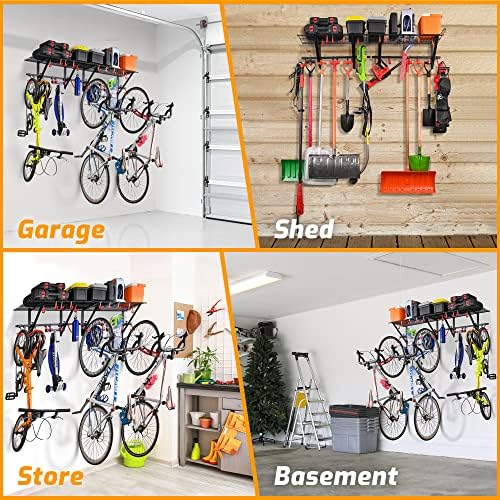 PLKOW Garage Wall Shelving 1 Pack Includes 2 Bike Hooks, Wall Shelves Garage Organizer with Vertical Bike Hanger, Powder Coated Steel (1 Pack) - Image 5