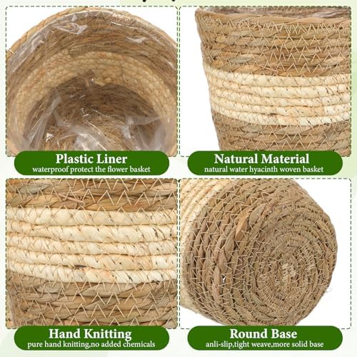 AceOrbit 6 Pcs Wicker Plant Basket Bulk with Liners Woven Planter Baskets Bulk for Indoor Outdoor Seagrass Plants Woven Wicker Baskets for Flower Pots Cover and Room Decor (Small,Bohemian) - Image 4