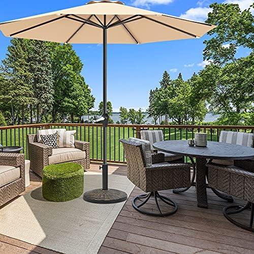 Tangkula 27 lbs Round Resin Patio Umbrella Base, Heavy-Duty Outdoor Umbrella Stand W/Adjustable Knob, All-Weather Resistance, Rattan Design, Suitable for Poolside, Yard, Street, Easy Assembly - Image 2