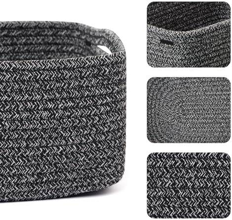 MiniArk Small Storage Baskets for Organizing | Closet Organizer Bins | Shelf Toy Basket | Woven Rope Baskets | Cube Decorative Box | Shallow Basket | 13x8.5x5.1” | 3 Packs Dark Gray - Image 2