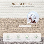 ECDYQXVU 15x10x9 Woven Cotton Rope Storage Basket, Leather Handles 2 Pack - Image 2