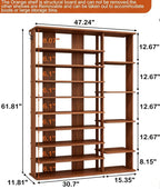 HOMEFORT 10 Tiers Shoe Rack, 50 Pairs Large Shoe Shelf, 61.8" Tall Shoe Tower, Freestanding Shoe Rack Organizer with Open Shelves, Wood Shoe Stand for Boot Storage, for Closet, Entryway, Walnut - Image 3