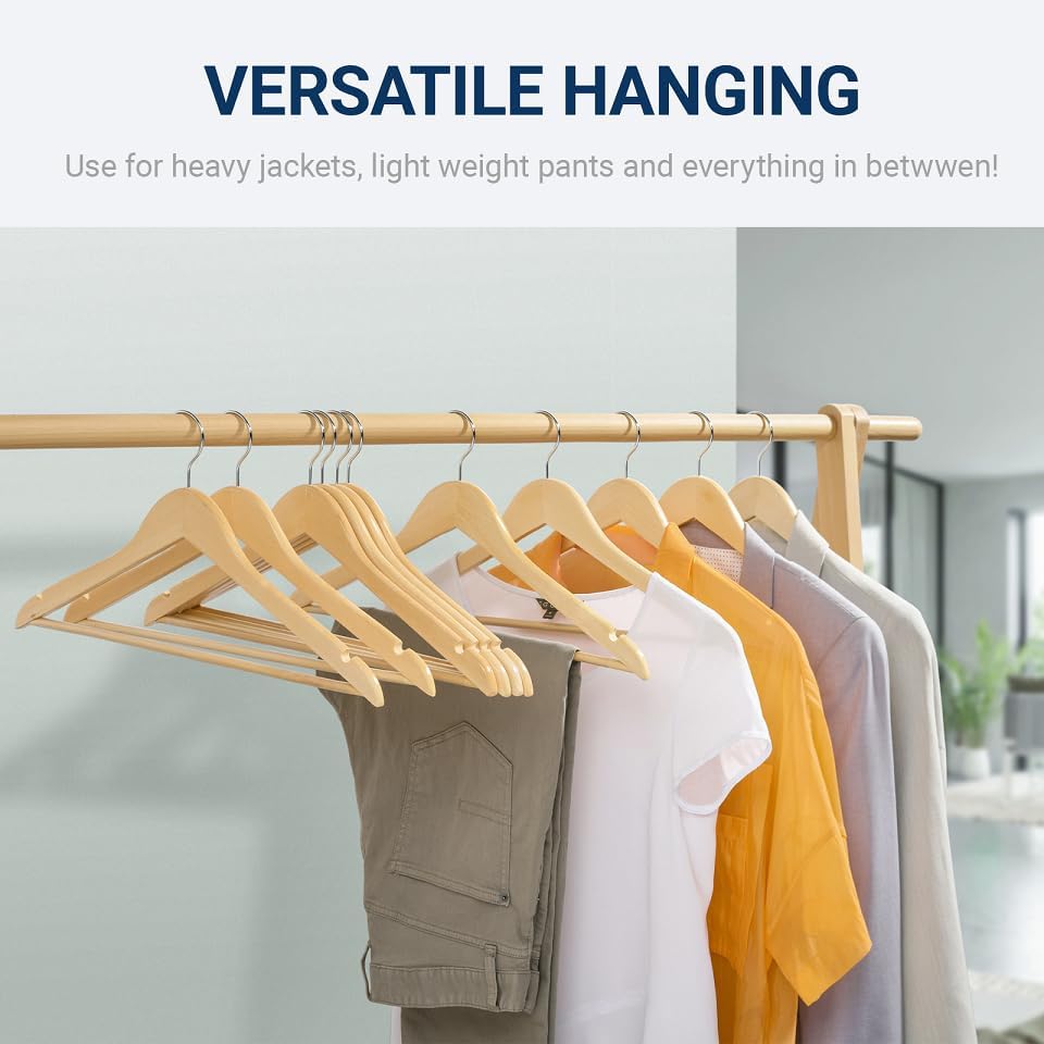 Amber Home 20 Pack Natural Wooden Coat Hangers, Wood Suit Hangers - Image 6