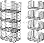 4-Tier Stackable Closet Organizers and Storage Basket - Foldable Closet Shelf Organizer System, Sturdy Metal Space-Saving Clothes Storage Bins for Wardrobe, Black by Unknown