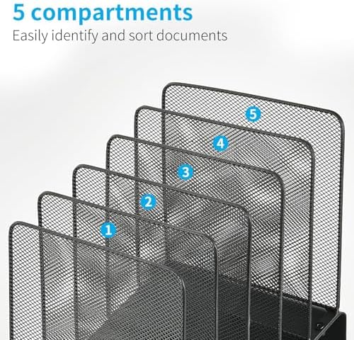 LEKETREE File Organizer for Desk, File Folder Organizer with 5-Section Vertical Rack, Suitable for Home Office Document Organization and Storage(Black 2-Pack) - Image 4