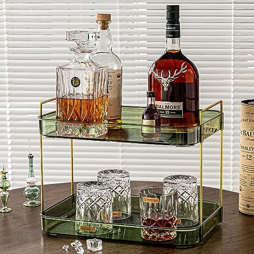 Coffee Bar Accessories, Station Organizers,Large Capacity Storage with Drain Board,Whisky Tray,Mug Tea Cup Holder Coffee Bar Organizer,Retro Green - Image 2