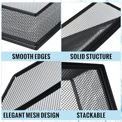 Hicarer 4 Pcs Black Metal Letter Tray Stackable Desk Tray Single Wire Mesh Organizer Front Load File Paper Holder for Desktop Office Home School Classroom (12.8 x 9.84 Inch) - Image 4