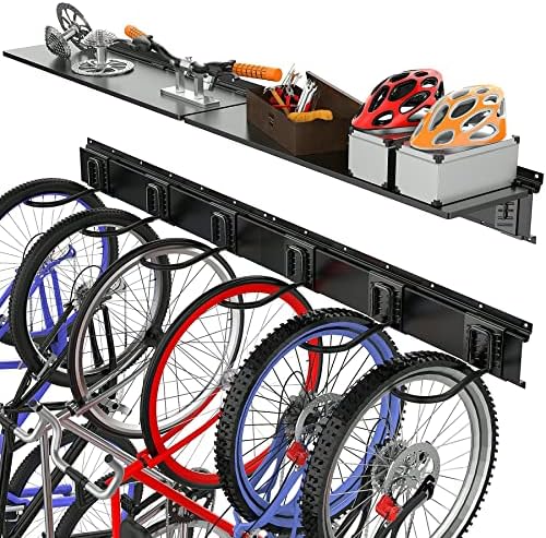 TORACK Wall Mounted Bike Storage Rack with Shelf, 6 Bikes Hangers by TORACK