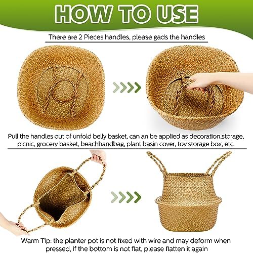 Qunclay 4 Pcs Woven Seagrass Baskets Belly Basket, L,13''dx11''h - Image 2