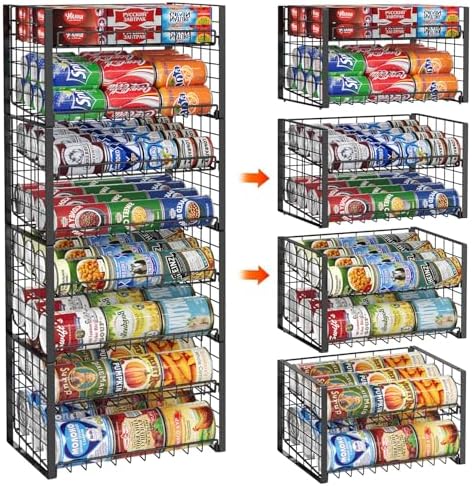 JKsmart 2-Tier Stackable Rack Organizer for Pantry, Adjustable Dispenser Holds Up to 120 Cans, Storage Holder for Various Ounces of Canned Drinks, Black, 4 Pack by JKsmart
