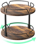 12" Wood Lazy Susan, 2 Tier-Rotating Spice Rack, Rustic Brown by KLM