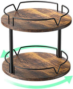 12" Wood Lazy Susan, 2 Tier-Rotating Spice Rack, Rustic Brown by KLM