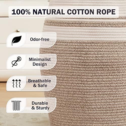 Extra Large Laundry Hamper Basket 105L Woven Blanket Basket, Brown & White - Image 3