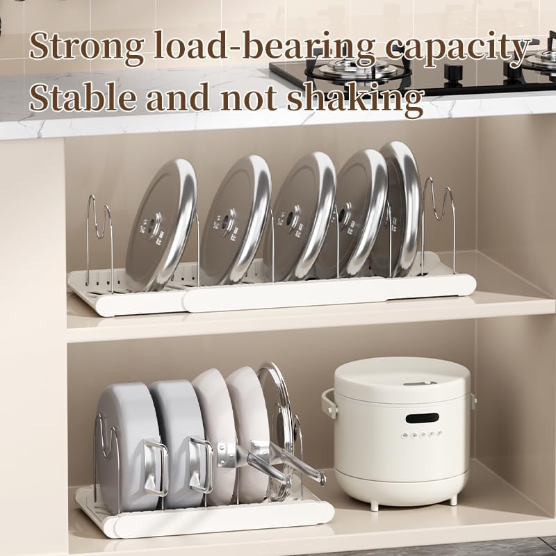 Pot Rack -Expandable Pan Organizer for Cabinet,Pot Lid Holder with 7 Adjustable Compartment for Kitchen Cabinet Cookware Baking Frying Rack,2Pack,Apricot - Image 3