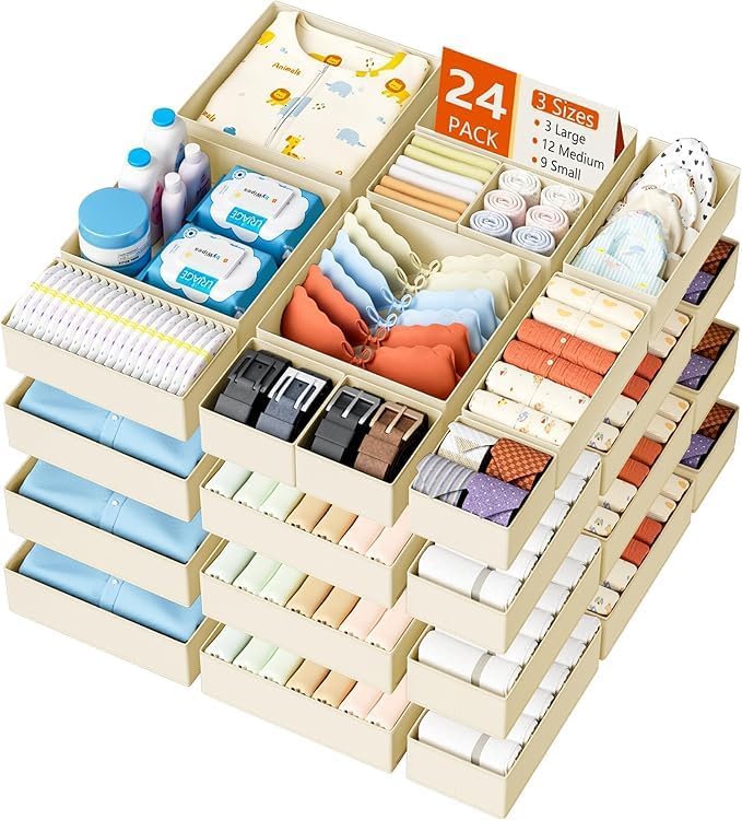 DIMJ Drawer Organizer Clothes Storage - 24 Pack Baby Dresser Organizer for Nursery, Small Fabric Closet Drawer Organizer Bins for Underwears Socks, Foldable Storage Dividers Organization for Bedroom by DiMJ
