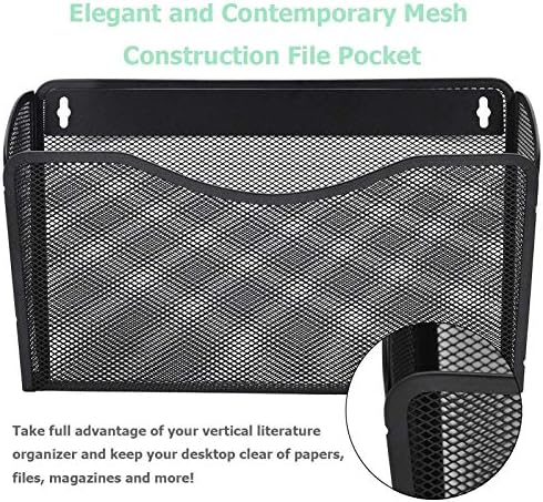 EASEPRES 6 Single Pocket Mesh Hanging File Organizer, Vertical Wall Mounted Magazine File Holder, Mount Basket Mail Paper Document Folder Organizing for Office, Home and School, Black - Image 3