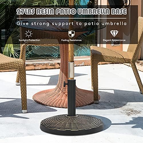 Tangkula 27 lbs Round Resin Patio Umbrella Base, Heavy-Duty Outdoor Umbrella Stand W/Adjustable Knob, All-Weather Resistance, Rattan Design, Suitable for Poolside, Yard, Street, Easy Assembly - Image 4