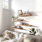 PHPH Wood Floating Shelves for Wall, Wooden Wall Shelves for Bedroom, Set of 6 Light Brown 17 Inch - Image 3