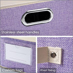 PRANDOM Collapsible Storage Bin with Lid [3-Pack] Fabric Foldable Storage Box Organizer Container Basket Cube with Cover for Home Bedroom Closet Office Nursery Purple&Cream(14.9x9.8x9.8) - Image 3