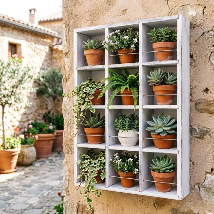 12 Grid coffee mug display shelf,17x25" Wooden cup shelf for wall, White - Image 5