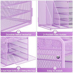 Lavatino 5-Tier Desk Organizer with 2 File Holders, Metal Adjustable Paper Letter Tray for Office or Home Desk Organizers and Accessories | 7 Flexible Dividers Keep Workspace Supplies Neat, Purple - Image 6