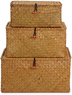Woven Wicker Storage Bins with Lid, Seagrass Basket for Shelf Organizer, Extra Large, Set of 3 - Image 2