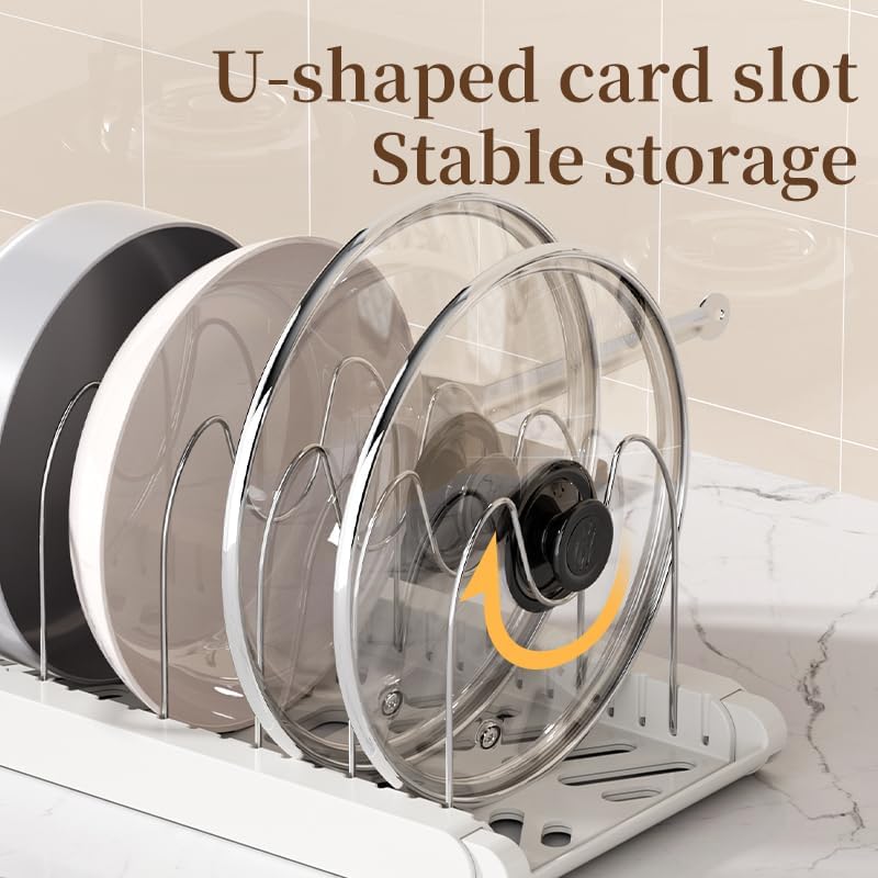 Pot Rack -Expandable Pan Organizer for Cabinet,Pot Lid Holder with 7 Adjustable Compartment for Kitchen Cabinet Cookware Baking Frying Rack,2Pack,Apricot - Image 6