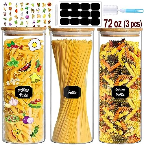 BGraceyy Glass Jars with Bamboo Lids, 72oz 3Pcs Kitchen Glass Containers with Bamboo Lids, Airtight Glass Pantry Storage Containers with Lids for Spaghetti, Pasta, Rice, Nuts, Flour, Bean, Dry Foods by BGraceyyMoments