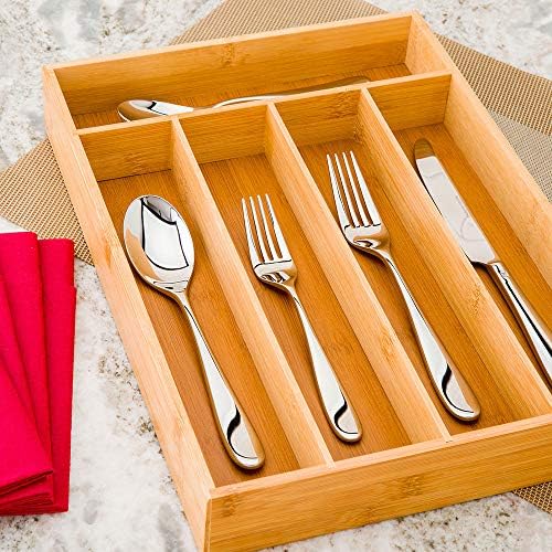 Restaurantware-13 x 10 x 1.9 Inch Silverware Tray, 1 Durable Cutlery Tray - 5 Compartments, Shatterproof, Natural Bamboo Utensil Tray, Chip-Resistant, For Knives, Forks, And Spoons - Image 3
