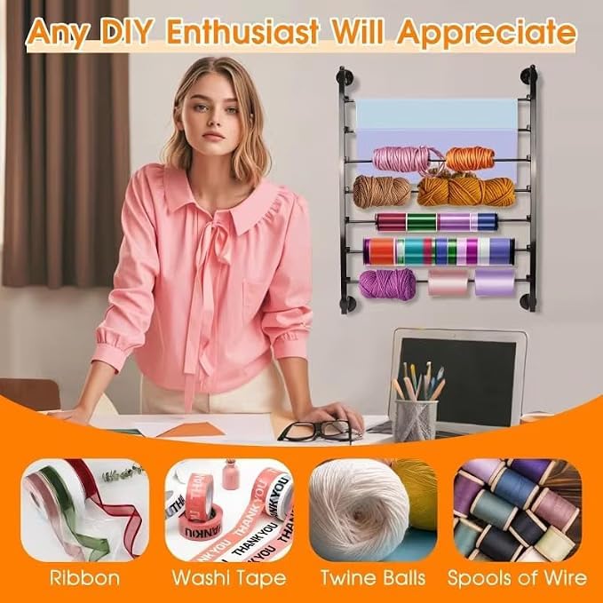 Xbsyhx 7 Tier Wall Mount Ribbon Organizer, Metal Rack for Craft Room - Image 4