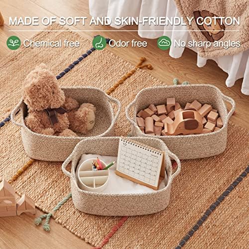 OIAHOMY 3 Pack Storage Baskets for Shelves Cotton Rope Storage Bins Brown - Image 6
